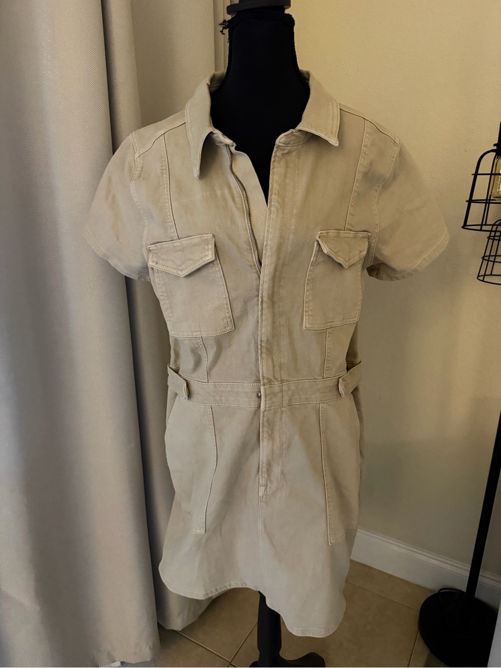 Good American Fit For Success Denim Utility Mini Dress Tan XL - Picture 2 of 9